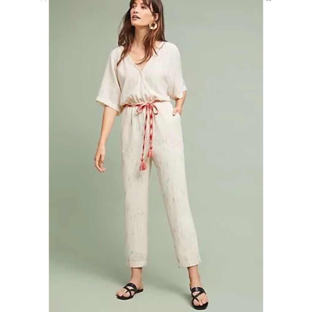 NWT Feather Bone Striped Soleil Belted Jumpsuit